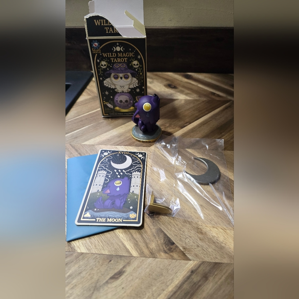 Purple Wolf Figurine with Tarot Card